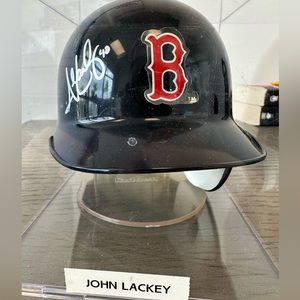 John Lackey Autographed Mini Helmet Red Sox NICE full stand & Case Premium item